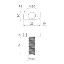 T-skrutka M10x25, nerez A2 T-skrutka M10x25, nerez A2